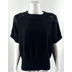 Black Beaded Shoulder Crewneck Sweater - Women